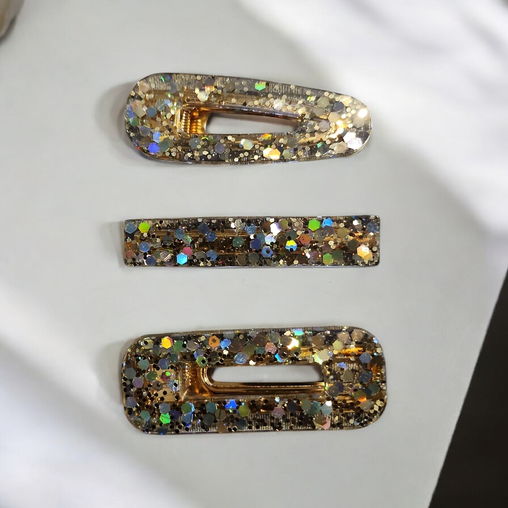 Silver Glitter Barrette Set